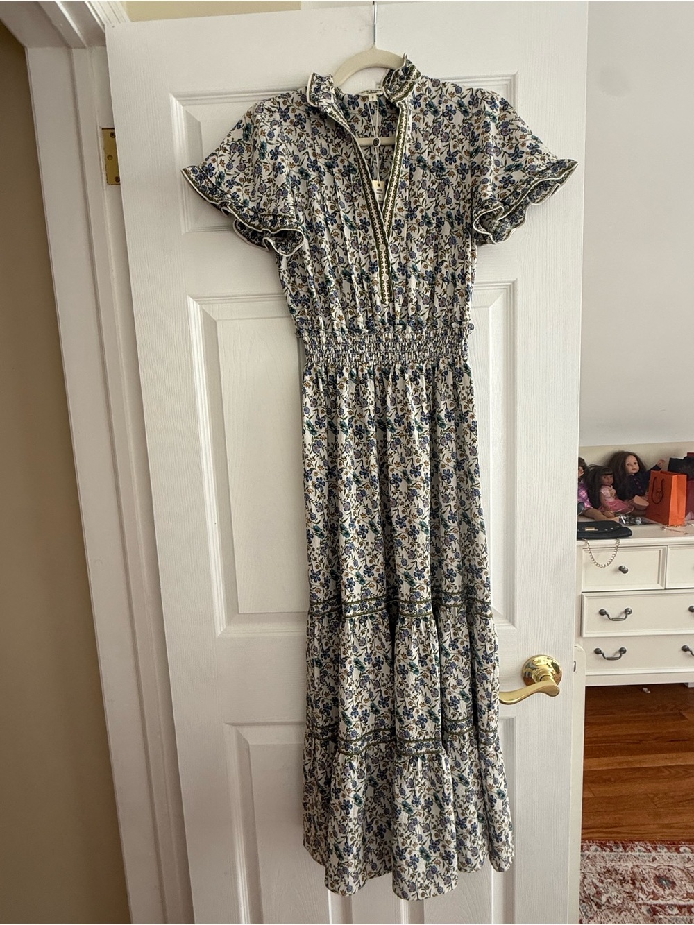 Max Studio Cream Maxi Dress with Blue Floral Print